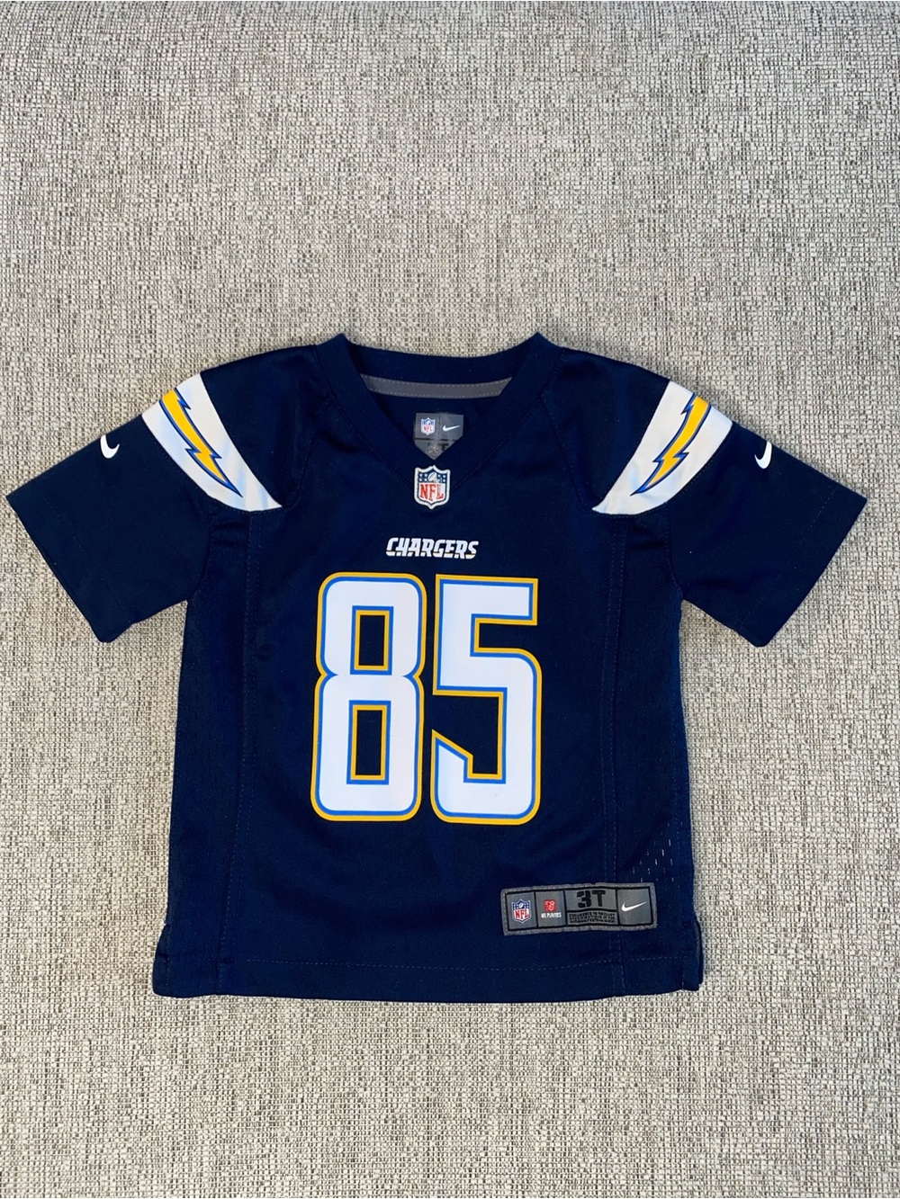 Nike Youth Navy Chargers #85 Football Jersey with White and Yellow Details